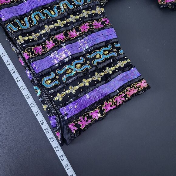 VTG Tait Mate Womens 100% Silk Sequin Jacket Size 18 Purple Delicate Festival - Picture 7 of 7